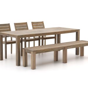 ROUGH-S 220cm dining tuinset met bank 5-delig stapelbaar - Laagste prijsgarantie!