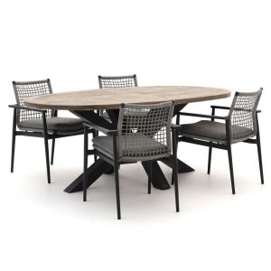 Bellagio Pizzoli/ROUGH-Y Ellips 200cm dining tuinset 5-delig stapelbaar - Laagste prijsgarantie!